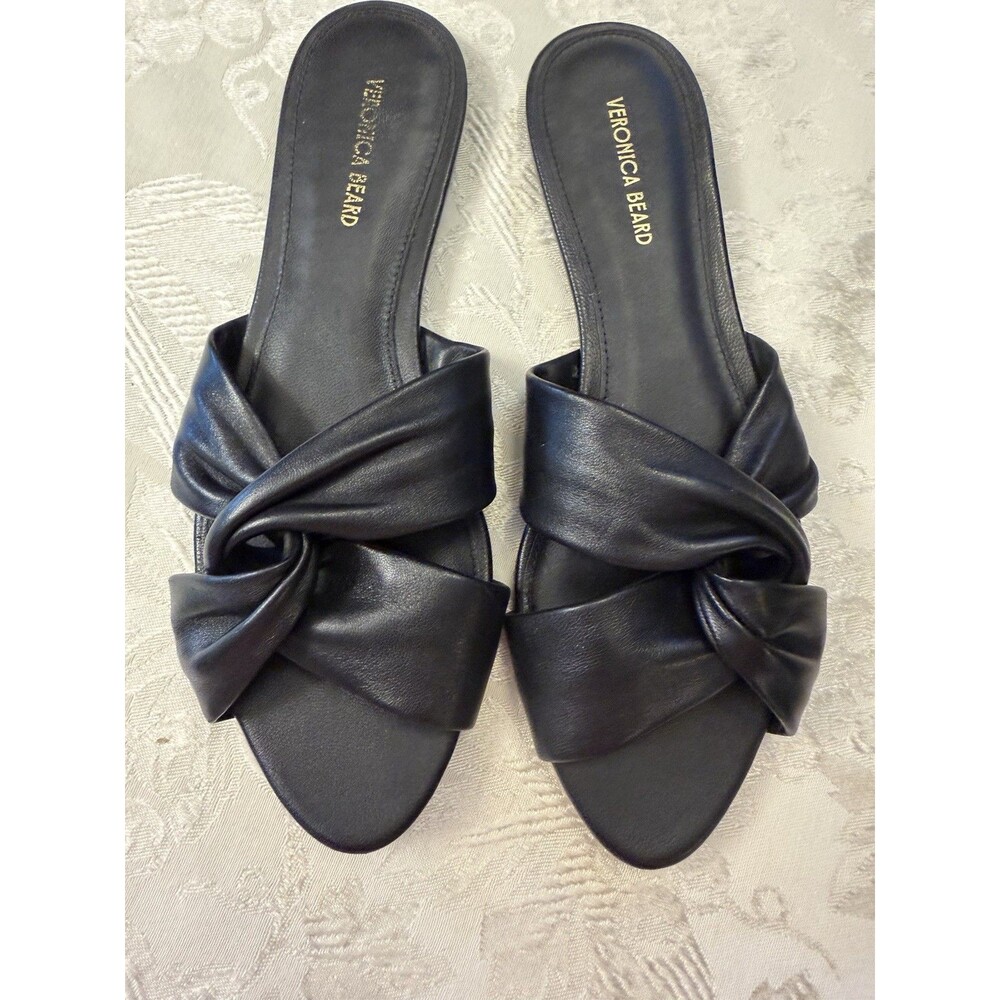 Veronica Beard Womens Seraphina Black Leather Sandals Sz 7 Flat Slip On